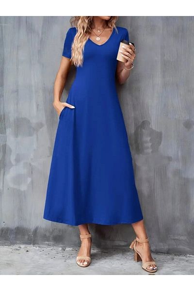Viyamo Rochie casual de vară din viscoză, cu mâneci scurte, cu decolteu în V, pentru femei, sezon nou