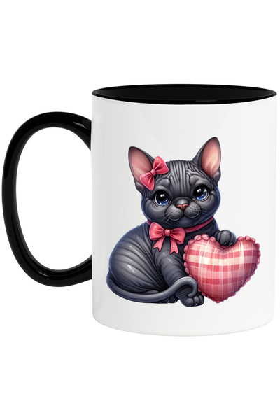 StoryGift Romania Cana cu o pisicuta neagra care tine o inima | ilustratie | ...