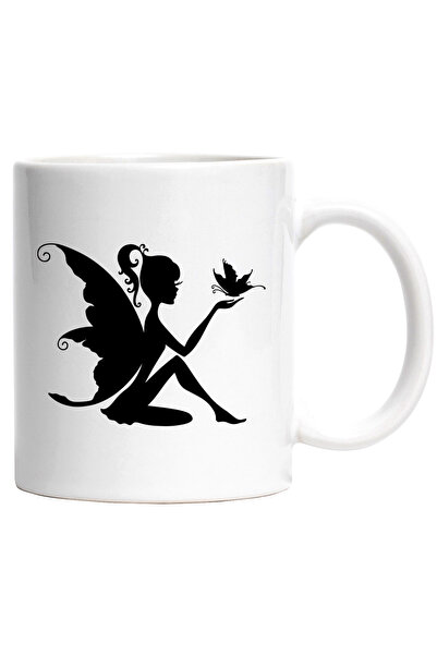 StoryGift Romania Cana cu o zana la care vine un fluture cu Maner Alb, Cu Man...