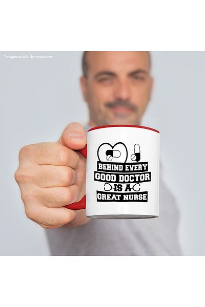 StoryGift Romania Mug with pills and the text "Behind every good doctor is a great nurse, With ,STG.