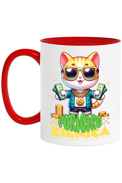 StoryGift Romania Mug with Gangster Cat With Money and Gold Banknotes, Text Money Brings Happiness Days, With ,STG