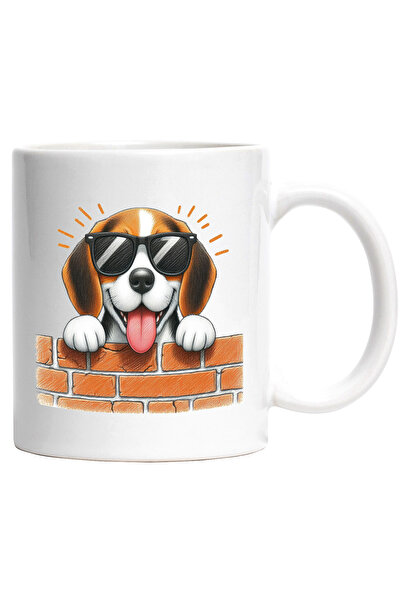 StoryGift Romania Mug with a dog with glasses looking over the wall | curious...