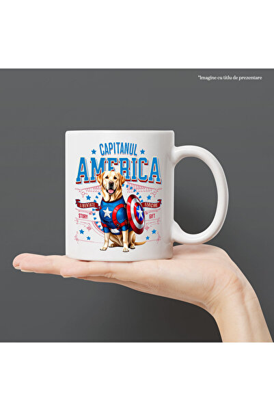StoryGift Romania Labrador Retriever Dog Mug in Captain America Costume with Cape, Hero, with White Handle