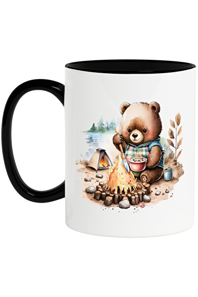 StoryGift Romania Cana cu un ursulet care gateste o supa | ilustratie | foc | padure | cort | bucu, Cu Maner Negru