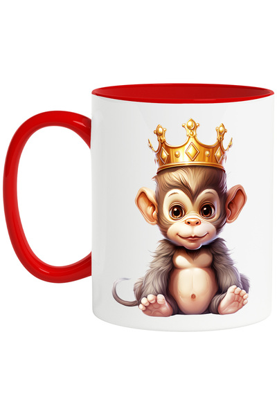 StoryGift Romania Cana cu o maimuta care poarta o coroana regala | ilustratie | nobilime | putin d, Cu Maner Rosu