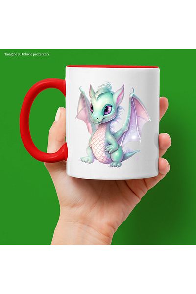 StoryGift Romania Mug with a baby dragon | illustration | scales | green | shiny | for coffee, With ,STG .