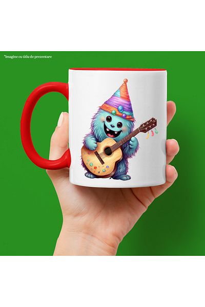 StoryGift Romania Mug with a cheerful creature playing the guitar | melody | helmet | mu instrument, Cu ,STG