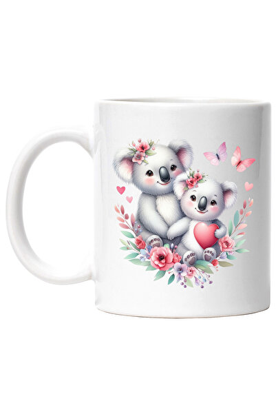 StoryGift Romania Cana cu 2 ursuleti Koala, ilustratie, fluturi, inimioare, i...