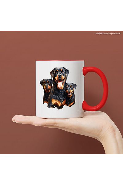 StoryGift Romania Mug with some Rottweiler dogs, illustration, playful, happy, for lovers, With,STG
