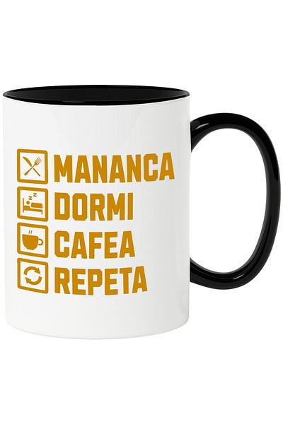 StoryGift Romania Mug with Funny Daily Routine Text Eat Sleep Coffee Repeat Energy Lovers, With ,STG