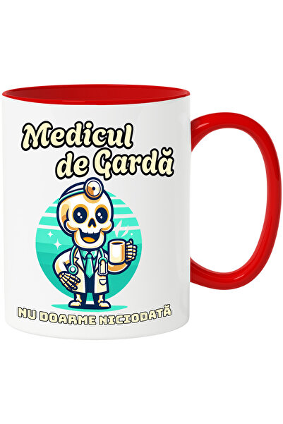 StoryGift Romania Cana Medicul de garda nu doarme niciodata Schelete Cu Cesca de Cafea Doctor, 330, Cu Maner Rosu