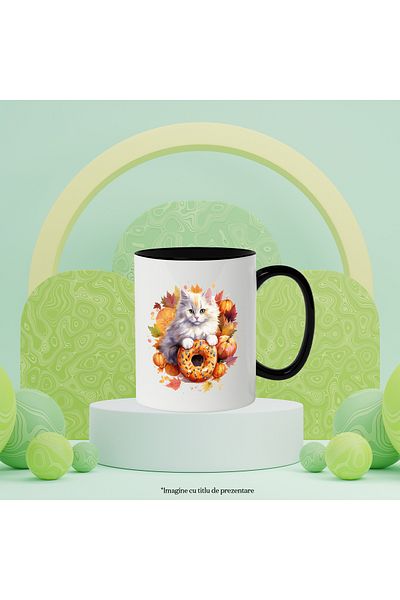 StoryGift Romania Cat Mug, Dobleci, Leaves, Autumn, Donut, Glaze, Multicolor 330 ml, Ce, Cu, STG