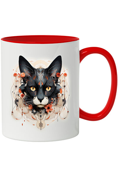 StoryGift Romania Cana Cu Cap De Pisica, Flori, Abstract, Rotita, Simetrie, M...