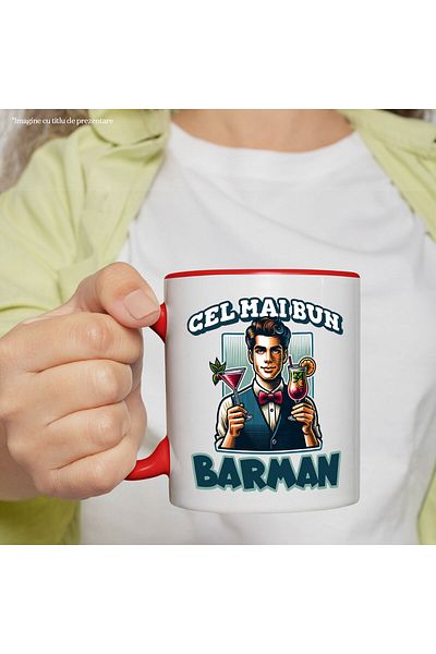 StoryGift Romania Mug with Man Bartender Waiter With Vest And Bow Tie With Alcoholic Drinks Cocktail Tex, With ,STG