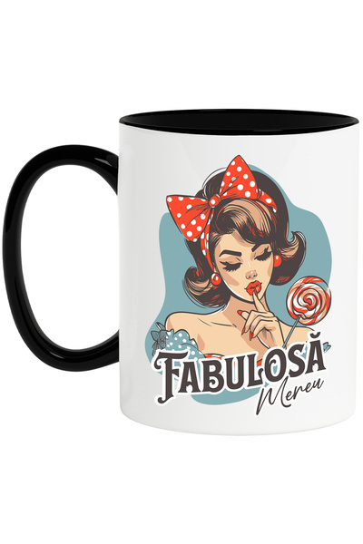 StoryGift Romania Cana Fata cu acadea si funda text fabuloasa mereu, 330ml, C...