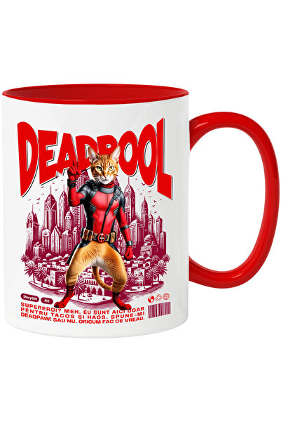 StoryGift Romania Cana cu Abisinian / Abyssinian Pisica In Costum de DeadPool...