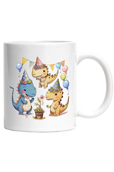 StoryGift Romania Cana cu niste dinozauri la o petrecere | ilustratie | floar...