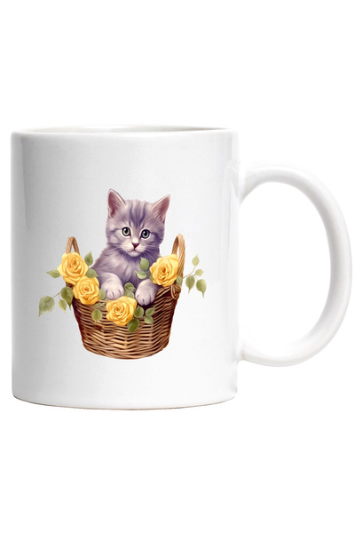 StoryGift Romania Cana cu o pisicuta surprinsa care sta intr-un cosulet din n...