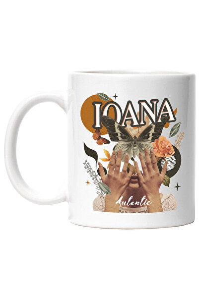 StoryGift Romania Cana Cu Numele Ioana, Colaj Fata, Fluture, Flori, Cerc, 330...