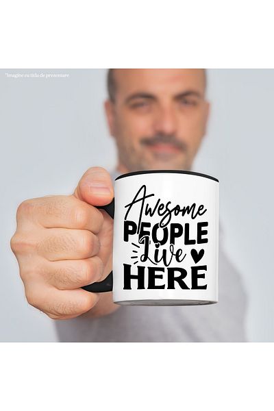 StoryGift Romania Mug with hearts and the text "Awesome people live here", With ,STG.