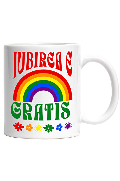 StoryGift Romania Cana cu Curcubeu Multicolor Flori Colorate Text Iubirea e g...