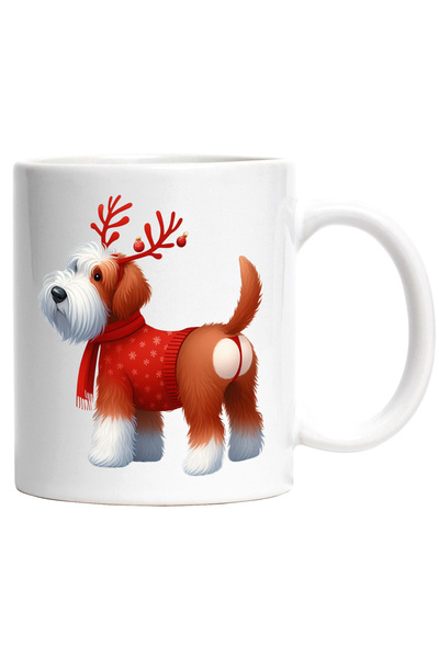 StoryGift Romania Cana cu un caine care are niste coarne de ren | ilustratie | frig | imbracat gro, Cu Maner Alb