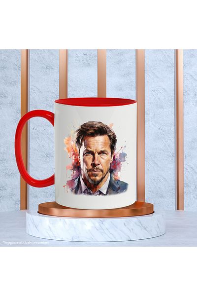 StoryGift Romania Mug With Mark Wahlberg, American Actor, Celebrity, Movie, Multicolor 330 ml, Sky, With