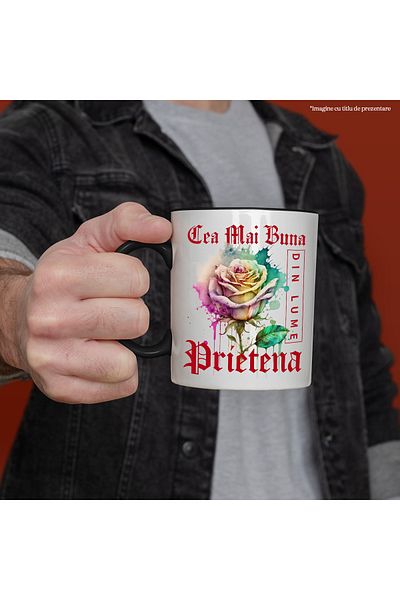StoryGift Romania Mug With Text Best Friend, In The World, Flower, Colorful Rose, Water, With,STG