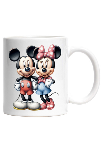 StoryGift Romania Cana Cu Mickey si Minnie Mouse, Soarece, Desene Animate, Disney,Ceramica, 330ml,, Cu Maner Alb