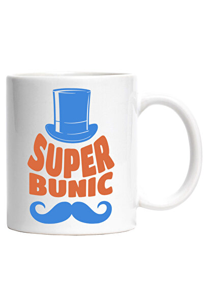 StoryGift Romania Cana cu Mustata Si Palarie Inalta Text Super Bunic Copii Ne...