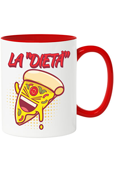 StoryGift Romania Cana Felie de Pizza Vesela Text Haios la Dieta Fast Food, 330ml, Ceramic cu Mane, Cu Maner Rosu