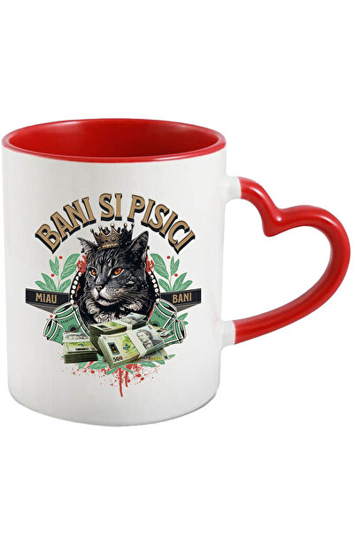 StoryGift Romania Cana cu Pisica Regina Cu Teancuri Bancnote 500 Ron, Text ba...