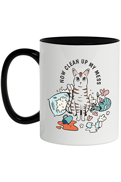 StoryGift Romania Cana Cu Mesaj Now Clean Up MY Mess, Pisica, Perna, Vaza, Fl...