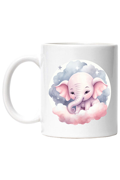 StoryGift Romania Cana cu un elefant somnoros, ilustratie, norisori, luna pli...