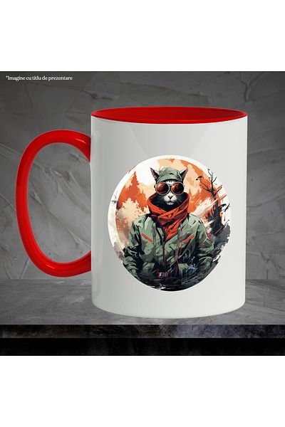 StoryGift Romania Mug With Cat, Tree, Glasses, Jacket, Fez, Forest, Multicolor 330 ml, Ceramics, With ,STG
