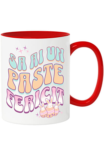 StoryGift Romania Cana cu Oua Colorate Cu Iepuri Albi, design Multicolor Text...