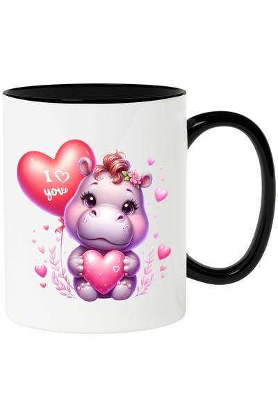 StoryGift Romania Cana cu un pui de hipopotam care tine o inima in brate | il...