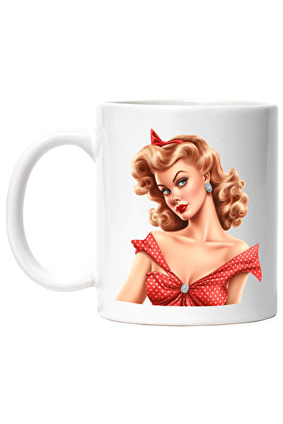 StoryGift Romania Cana cu o femeie frumoasa, ilustratie, stil retro, vechi, d...