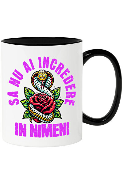 StoryGift Romania Mug with Snake and Red Rose, Text Trust No One, Ceramic, 33...