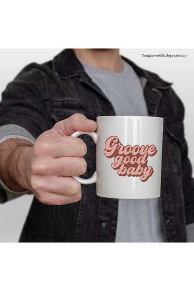 StoryGift Romania Cana cu textul in limba engleza "Groove good baby" - bebelus misto si bun cu Man, Cu Maner Alb
