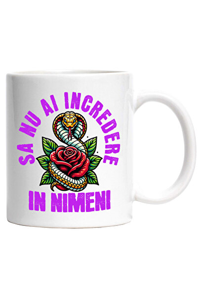 StoryGift Romania Mug with Snake and Red Rose, Text Trust No One, Ceramic, 33...