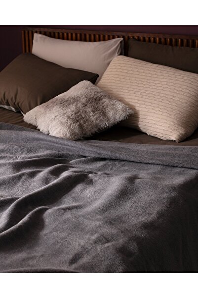 Madame Coco Schlichte Doppel-Jacquard-Decke aus Baumwolle - Anthrazit