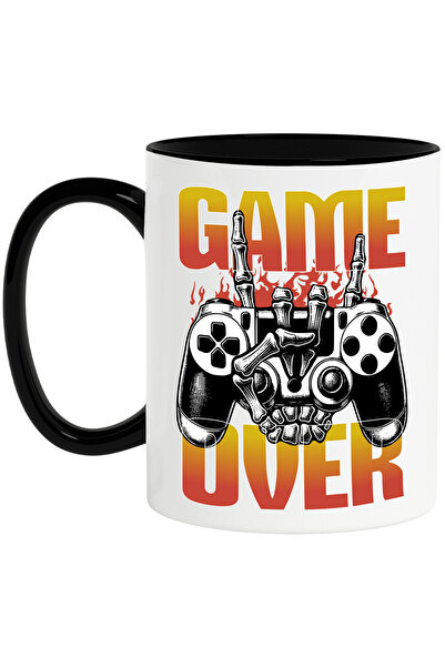 StoryGift Romania Cana cu Maneta Joc Video Cu mana Schelete Text Game Over, Gamer Lume Digital, Ce, Cu Maner Negru