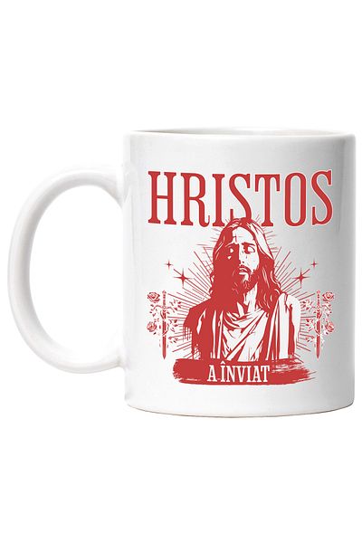 StoryGift Romania Cana hriatos a inviat Paste sarbatori pascale oua iepure, 330ml, Ceramic cu Mane, Cu Maner Alb