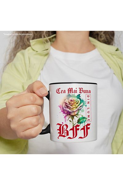 StoryGift Romania Mug With Text Best BFF, In The World, Flower, Colorful Rose, Watercolor, With