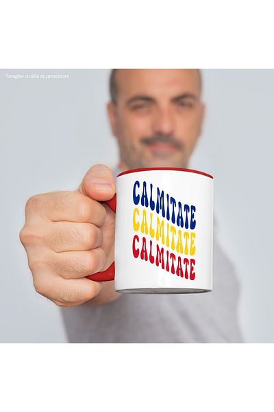 StoryGift Romania Mug The Word Calmness, in the Colors of the Romanian Flag, Red, Yellow, Blue,, With ,STG.