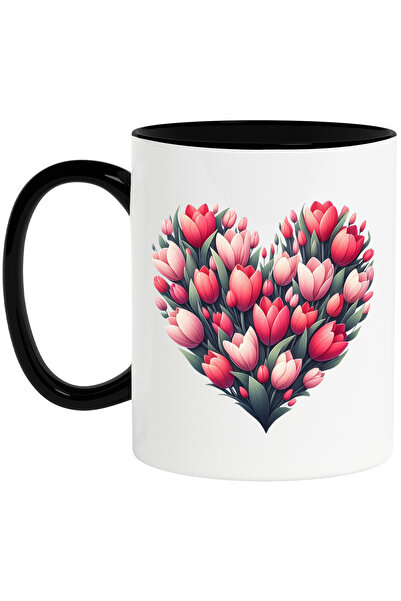 StoryGift Romania Cana cu o inima facuta din flori, ilustratie, lalele, plant...