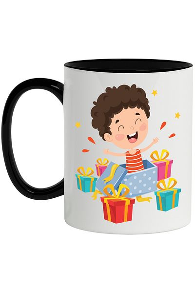 StoryGift Romania Cana Cu Cutii De Cadou, Panglica, Funda, Stele, Copil, Aniversare, Multicolor 33, Cu Maner Negru