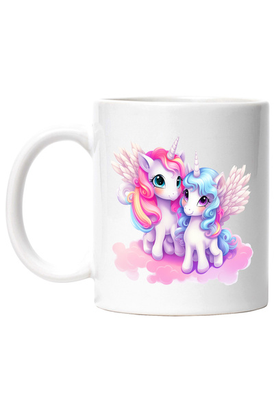 StoryGift Romania Cana cu 2 unicorni | ilustratie | zambesc | aripi | nori | ...