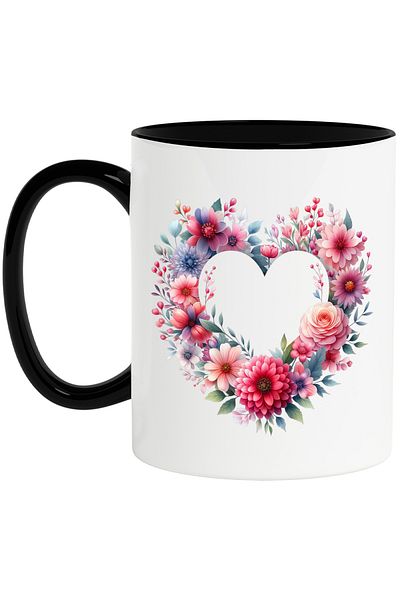 StoryGift Romania Mug with a heart made of flowers, illustration, plants, rose, love, gift, , With ,STG